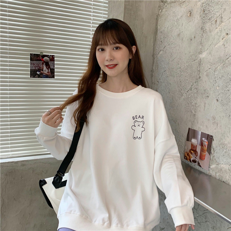 SUXI Áo Sweater Tay Dài Dáng Rộng In Chữ Và Hoạt Hình Dễ Phối Đồ Thời Trang Mùa Thu Cho Nữ