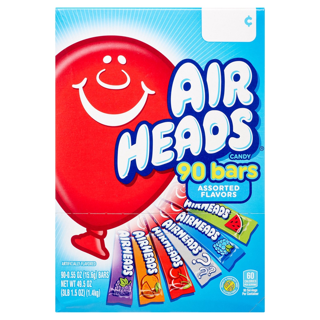 Kẹo Dẻo Trái Cây Air Heads Thùng 90 gói - Mỹ ( Cherry, Nho, Cam, Dưa Hấu)