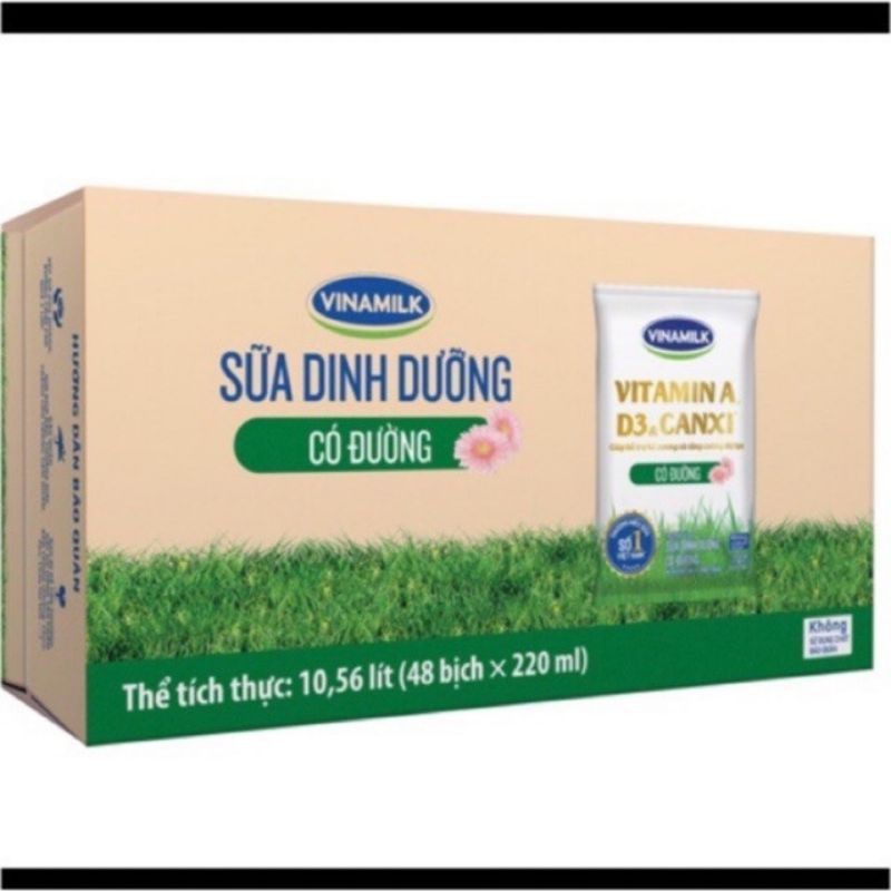Thùng sữa vinamilk túi 220ml có đường, ít đường, không đường, socola