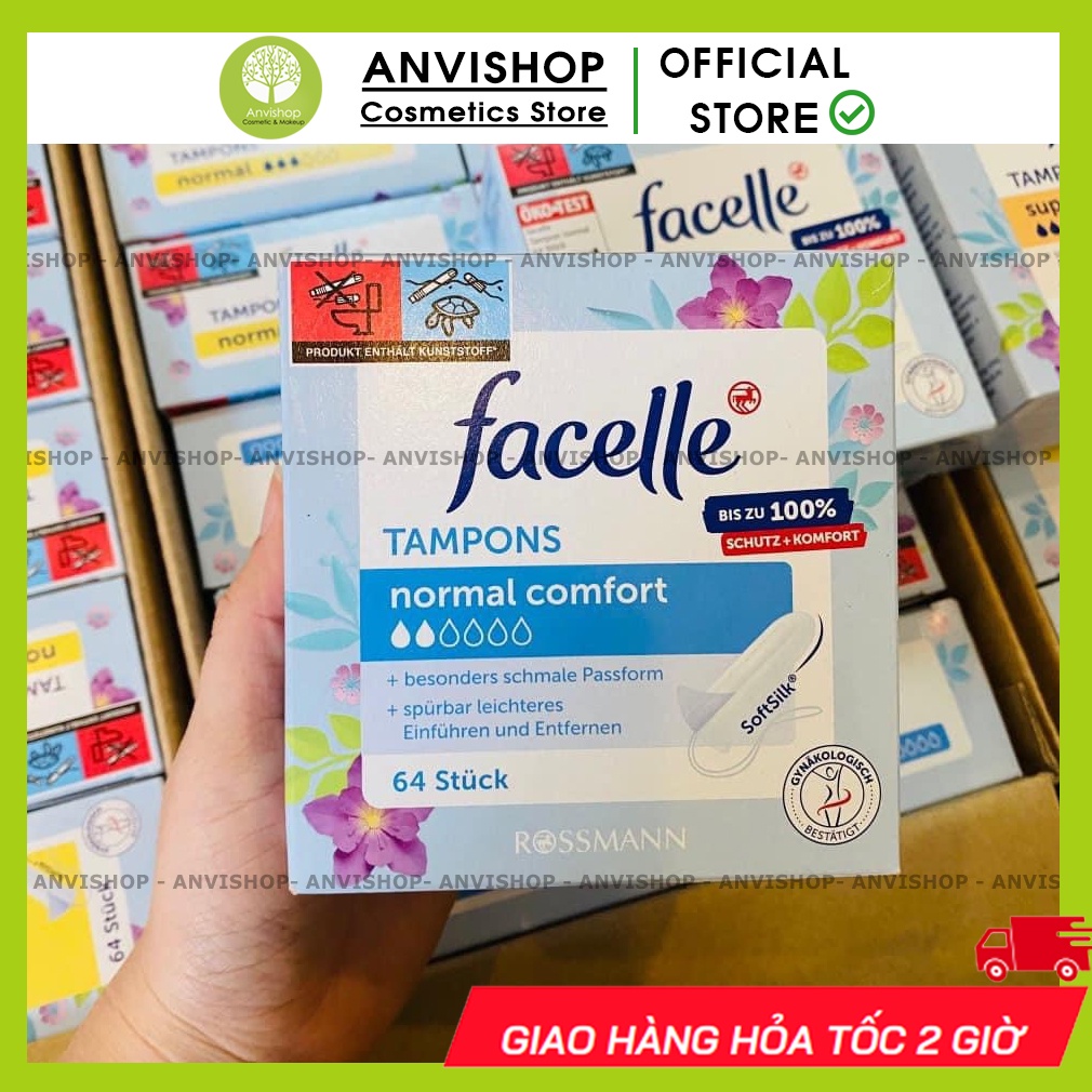 Băng vệ sinh Tampon Facelle đầy đủ size hàng Đức siêu mềm thấm hút cao - BĂNG VỆ SINH DẠNG NÚT- BVS