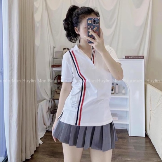 Set Thom polo chạy dây mix chân váy ngắn LT856