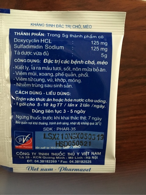 5 gói kháng sinh đặc trị chó mèo