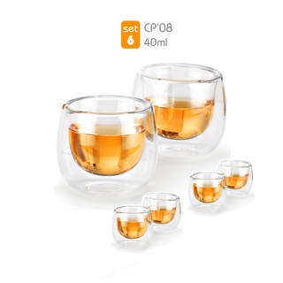 Bộ 6 tách trà thủy tinh mini 2 lớp CP08/6 40mL