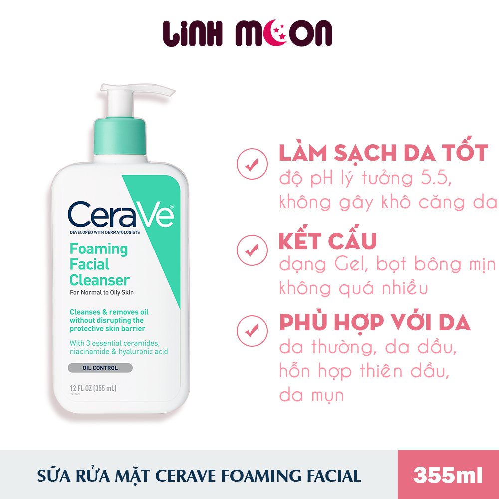 Sữa rửa mặt Cerave Foaming Facial Cleanser cho da dầu