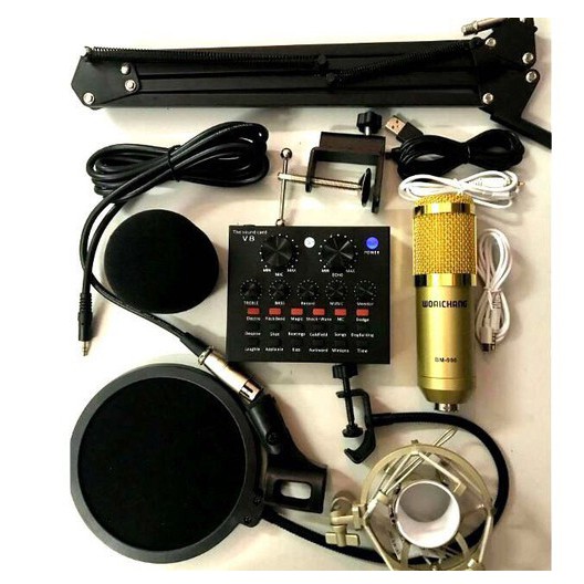 Combo Bộ Mic Thu Âm Livestream, Hát Karaoke,Livestream Online Cực Hay(Trọn Bộ Souncard V8,Bm900)