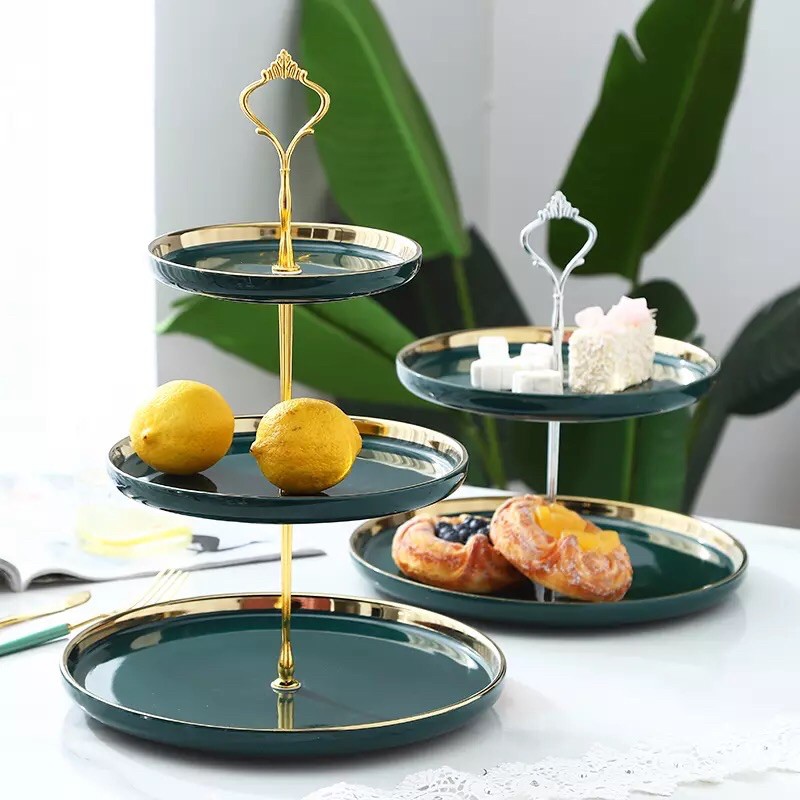 Khay sứ tròn tầng lục ngọc bảo sang chảnh