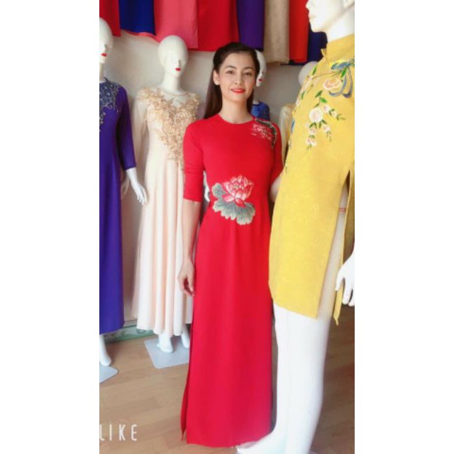 Áo dài chifon 4 tà đính hoa sen (đủ màu)