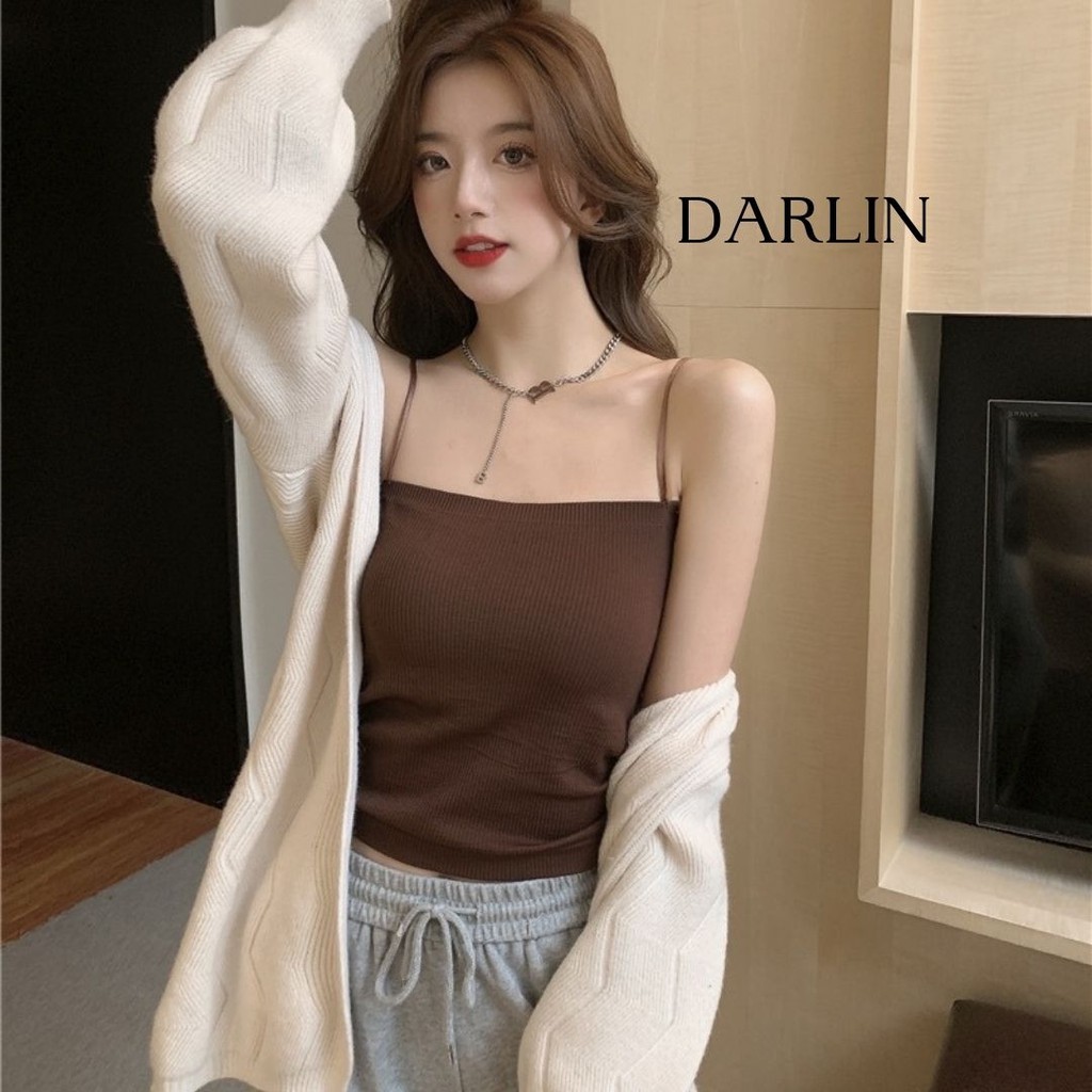 Áo 2 dây nữ sợi bún có mút 2 lớp gân tăm dài DARLIN, bra đi biển chơi mặc vest blazer cardigan