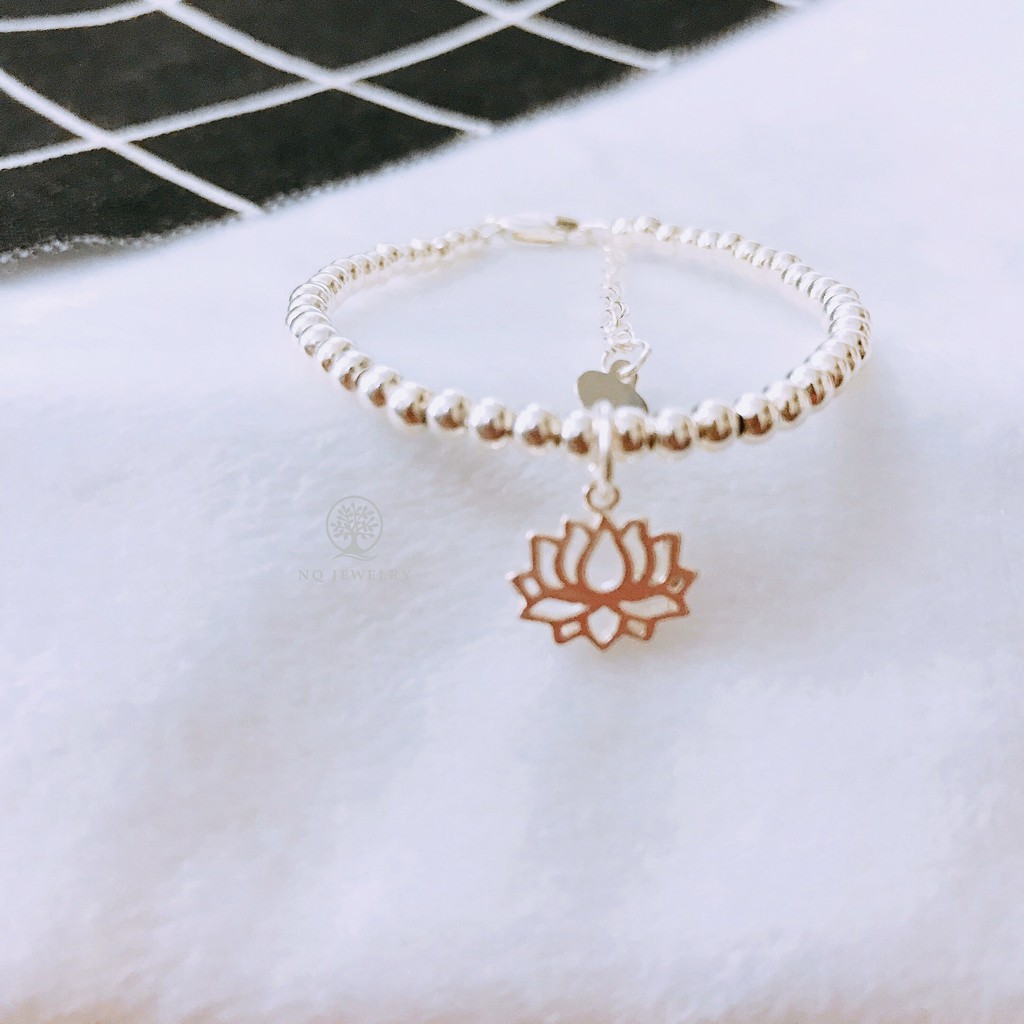 Lắc bị bạc 3mm charm hoa sen - Lắc tay nữ