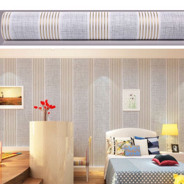 10m Giấy dán tường decal kẻ sọc ánh vàng có keo sẵn bóc dán dễ dàng
