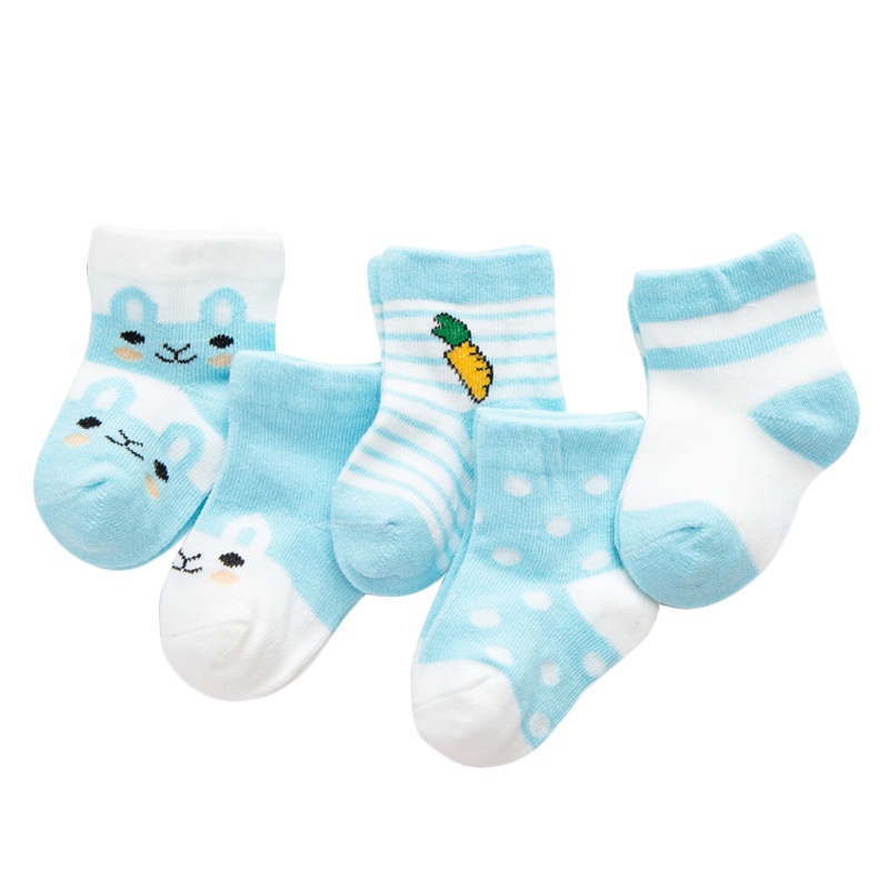 Set 5 Đôi Tất Hoạ Tiết Thỏ Hoạt Hình Cho Bé 0-3 Tuổi
