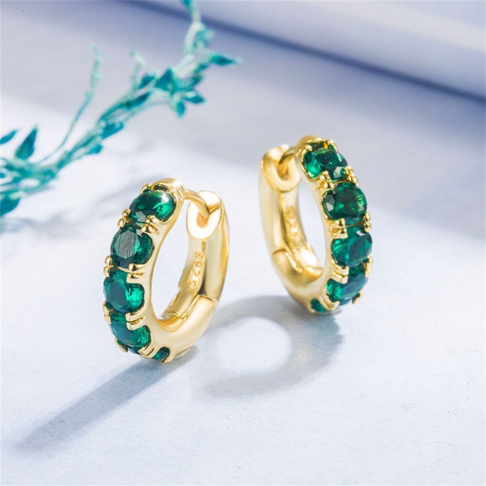 Khuyên Tai Nữ Tròn Đính Ngọc Lục Bảo Thanh Lịch