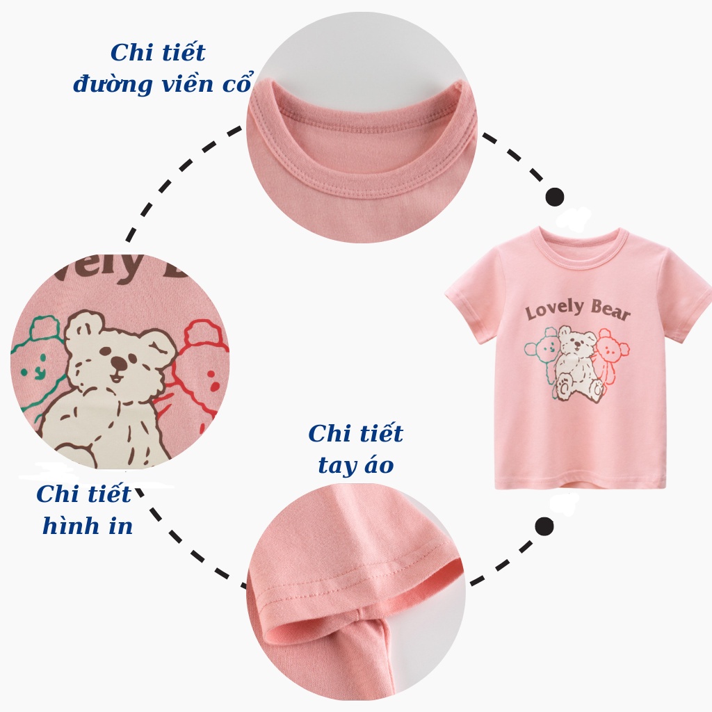 Áo Thun Bé Gái 27home Phông Bé Gái Chất Cotton In Hình Gấu Ngộ Nghĩnh