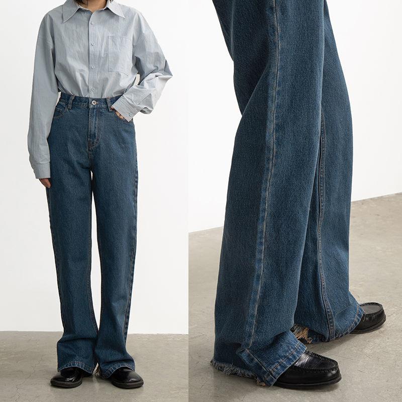 ▼✁▬Yujinmu Quần Jeans Denim Ôm Dáng Xếp Ly Cổ Điển Phong Cách Nhật Bản Không Mặc