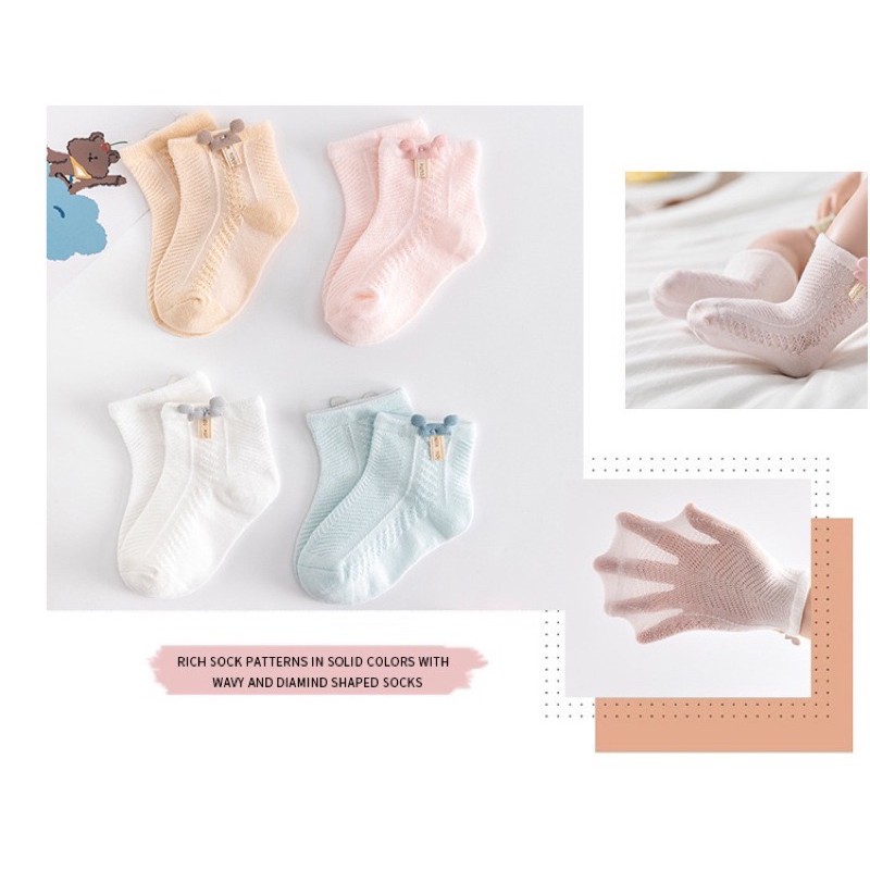 Tất lưới George baby nơ thỏ cotton mềm mại cho bé sơ sinh đến 3 tuổi