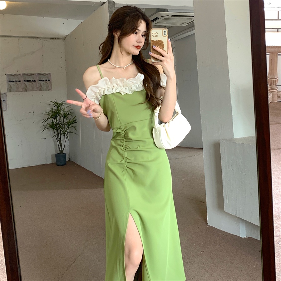 Đầm Chữ A Cổ Yếm Lưng Cao Phong Cách Hàn Quốc Dành Cho Nữ