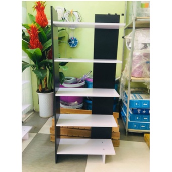 Kệ sách gỗ 5 tầng kệ góc tường gỗ MDF chống nước màu TRẮNG MIX ĐEN