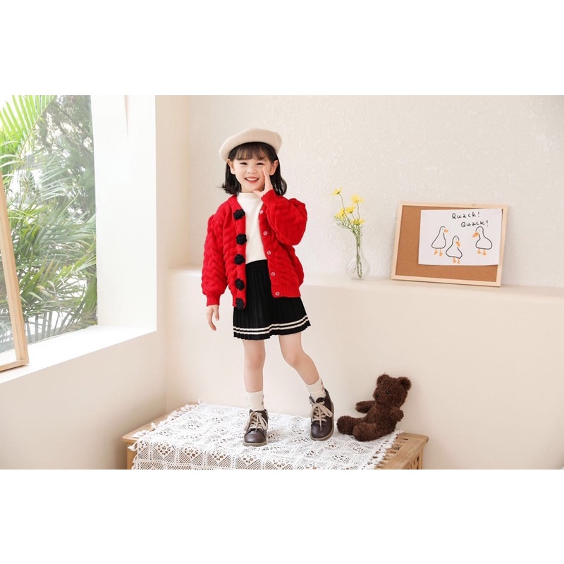 Áo len cardigan len thừng Quảng châu cho bé gái sz 120-Màu đỏ đô