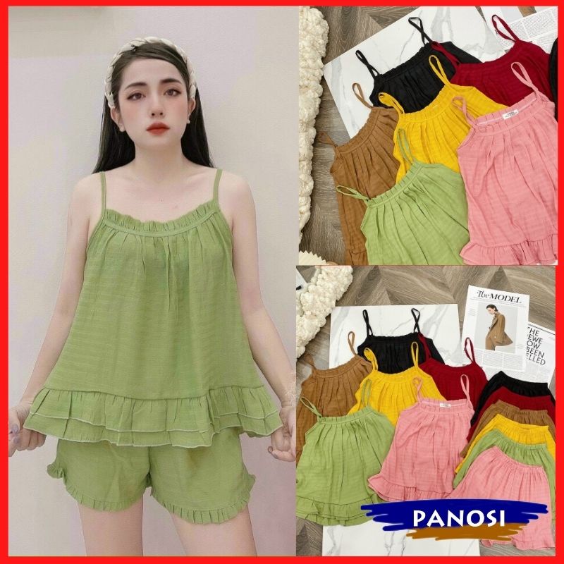 Bộ 2 dây nữ, bộ đồ nữ mặc ở nhà chất đũi nhăn mặc hè mát mẻ - PANOSI -Mã B335