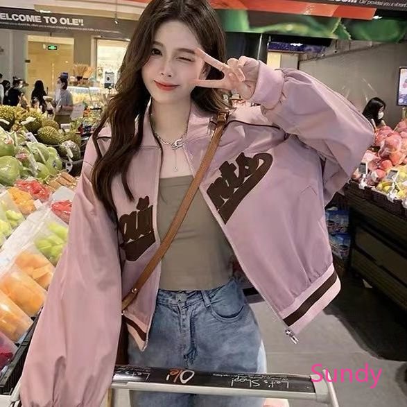 Áo Khoác Bóng Chày Tay Dài Dáng Rộng Thêu Họa Tiết Vintage Thời Trang Xuân Thu Cho Bạn Gái