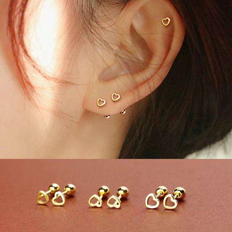 Bông Tai Bằng Thép Titan Hình Trái Tim Phong Cách Hàn Quốc Thời Trang