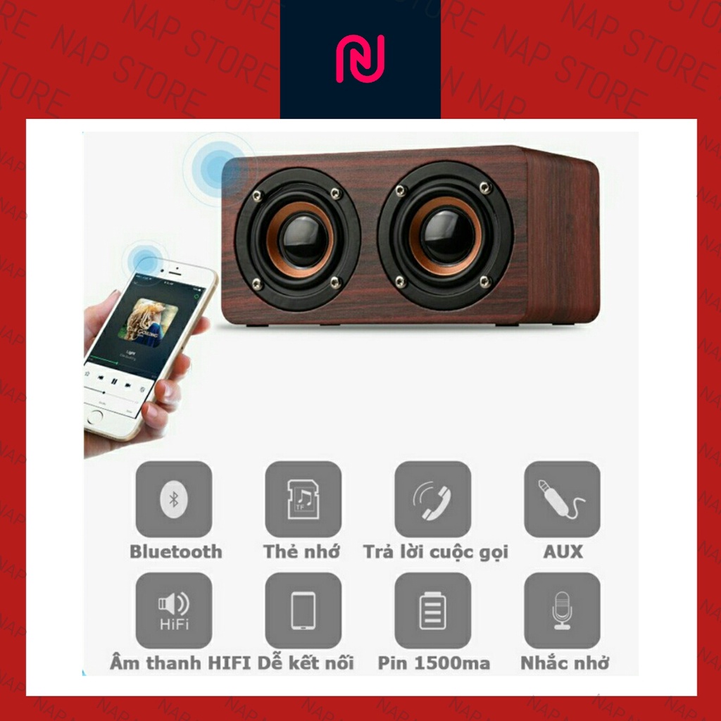 Loa Bluetooth Gỗ Cao Cấp Super Bass PC/Điện Thoại - Âm thanh nổi HIFI Stereo speaker W5