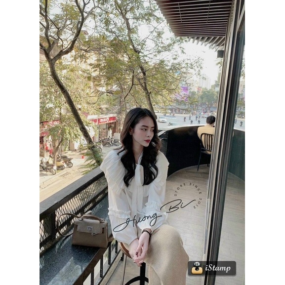 [Ảnh thật/sẵn] Áo sơmi tơ 2 lớp thiết kế cổ bèo dập ly/ sơ mi nữ