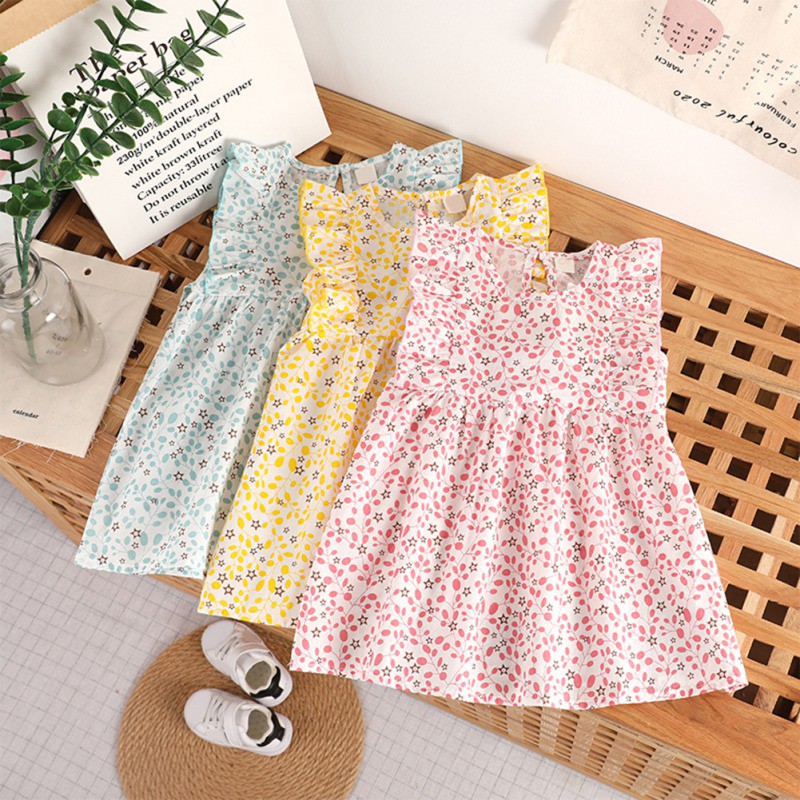 Đầm Hoa Tay Ngắn Xinh Xắn Dành Cho Bé Gái