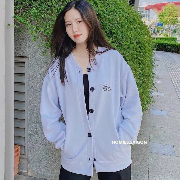 Áo khoác nỉ nút cài  thêu hình  thỏtrang phục thu đông