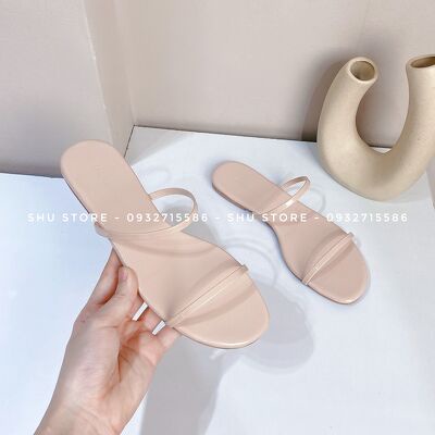 Shu Store | Dép đế bệt mũi tròn 2 quai ngang da bóng thời trang cho nữ