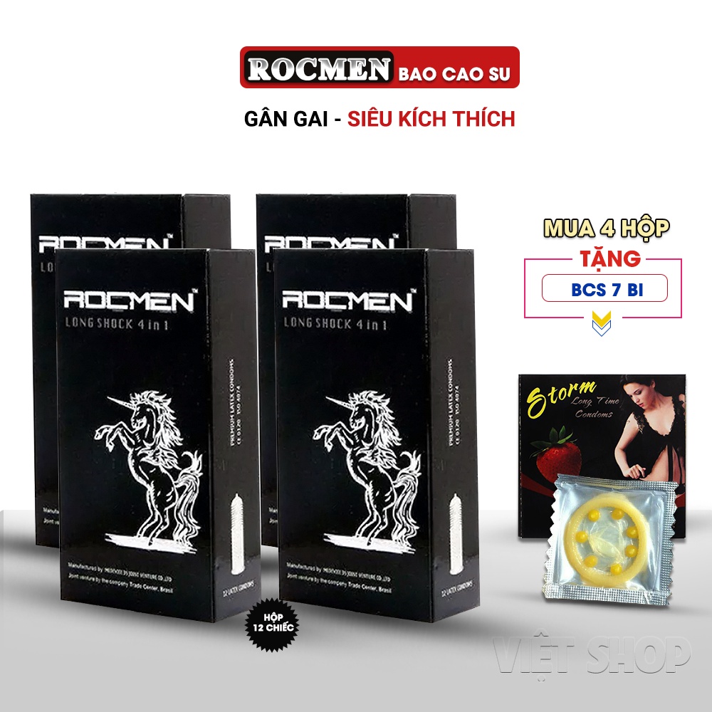 COMBO 5 Hộp Bao Cao Su Cao Cấp ROCMEN ĐEN 4 IN 1 -Bcs Rocmen Đen Gân Gai Nhiều Gel Kéo Dài Thời Gian Yêu