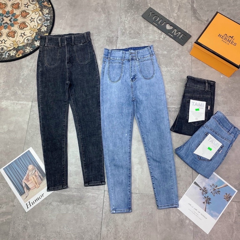 [Rẻ Vô Địch] quần jean cạp cao co dãn 2 túi tròn | BigBuy360 - bigbuy360.vn