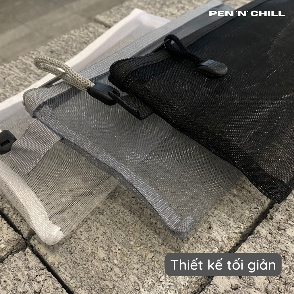 Bóp Viết Túi Lưới Đen Phong Cách Tối Giản Đa Năng