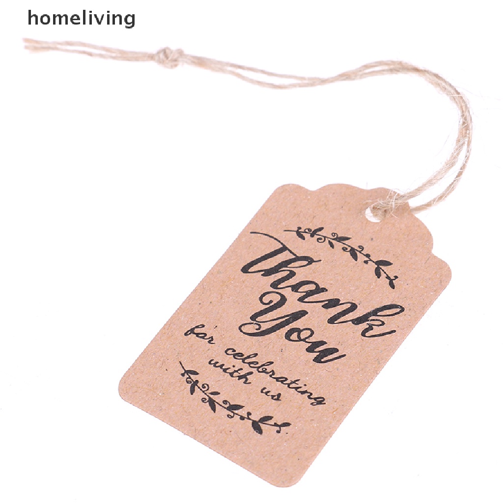 Set 100 Thẻ Giấy Nâu In Chữ Thank You Dùng Để Trang Trí Quà Tặng