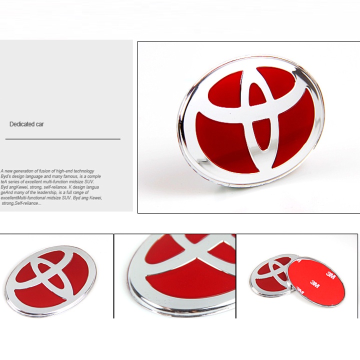 Logo biểu tượng vô lăng xe ô tô Toyota. Kích thước 68x48mm - Có 3 màu: Đen, Đỏ, Xanh