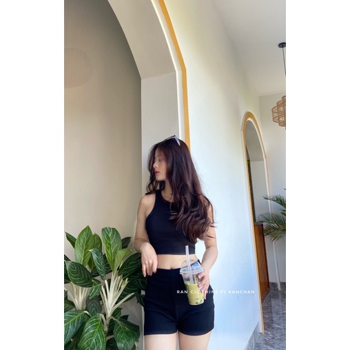 Croptop ba lỗ thun tăm siêu co dãn( ảnh thật shop tự chụp)
