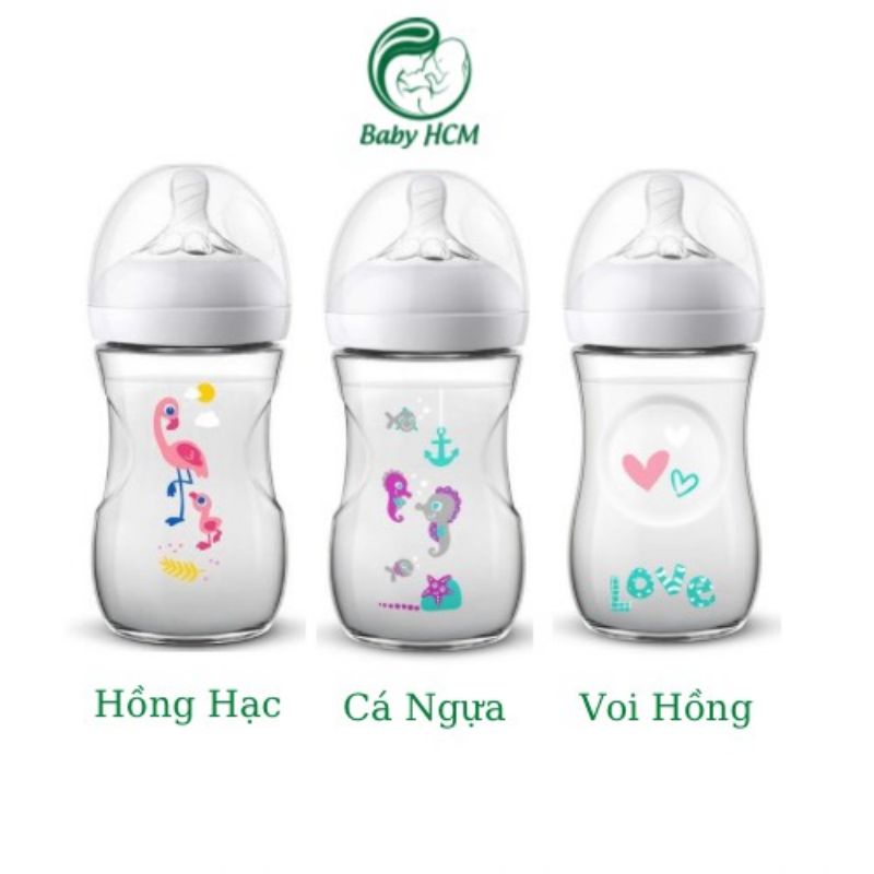 BÌNH SỮA AVENT NATURAL 260MM XANH_ HỒNG (Họa tiết)