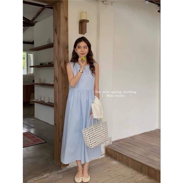 Set váy 3 lỗ  thô đũi dáng dài+ khăn xanh phong cách ulzzang