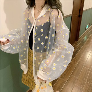 Áo khoác chống nắng mỏng dài tay dáng rộng in hoa cúc thời trang Hàn Quốc cho nữ