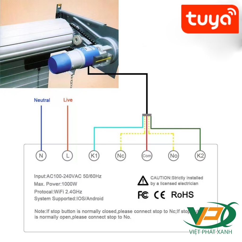 Công tắc cửa cuốn thông minh Tuya WIFI/Zigbee