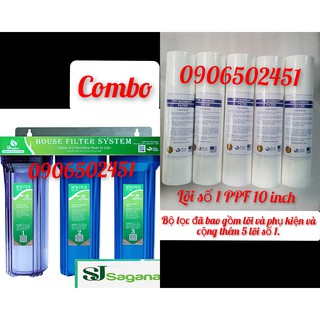 COMBO Bộ lọc nước sinh hoạt gia đình 3 cấp ly 10 inch +5 CÂY LÕI SỐ 1 PPF10