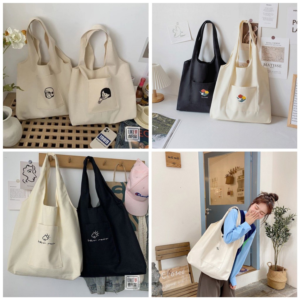Túi vải tote canvas cỡ lớn túi vải đeo vai đi học đi chơi phong cách trẻ trung năng động-Hazi thời trang Unisex