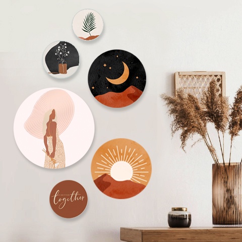Bộ tranh decor tròn dán tường - BOHEMIAN- chất liệu nhựa foam 5mm,bề mặt ảnh chống nước,màu in sắc nét như ảnh.
