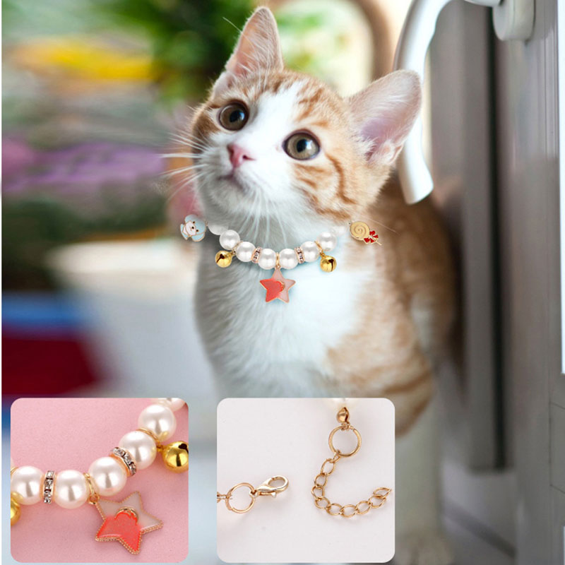 Pet Bell Style Handmade Pearl Collar Cổ áo Vòng Cổ Thời Trang Dễ Thương Ba Phong Cách Chất Liệu Tùy Chọn Kích Thước Cổ áo Bền Có Thể điều Chỉnh