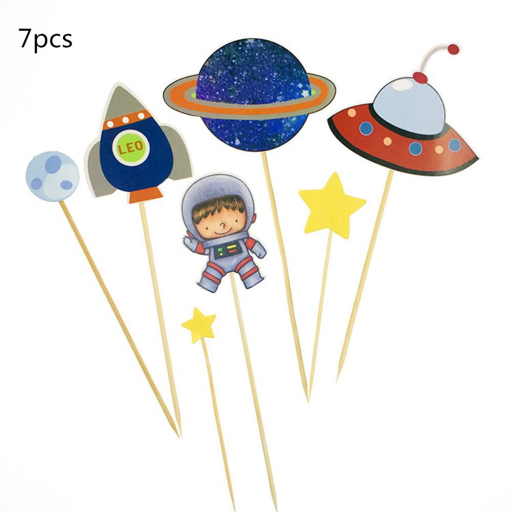 Bộ 7 / 9 que trang trí bánh cupcake hình phi hành gia và hành tinh ngoài vũ trụ làm thủ công cho sinh nhật bé trai gái
