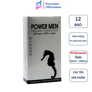 [BAO CAO SU POWERMEN] Bao cao su siêu mỏng gân gai siêu kéo dài thời gian POWER MEN LONGER PLUS TYPE (Cá ngựa) hộp 12cái