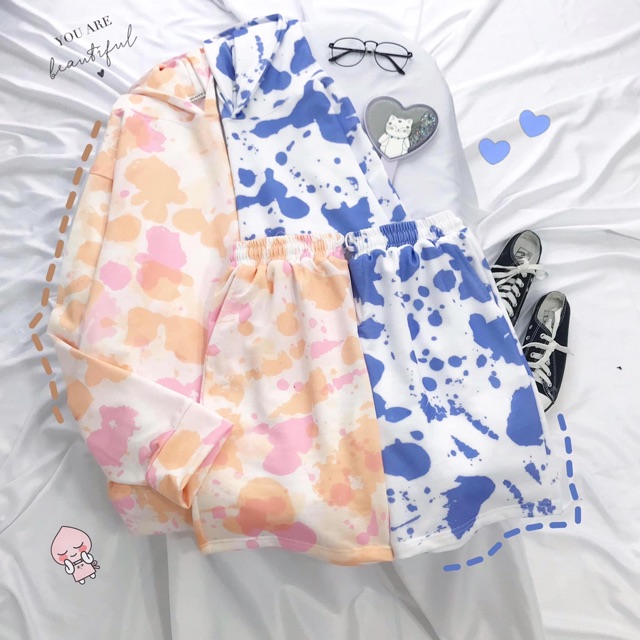 Set Hoodie Loang Màu Tay Dài Ảnh Thật