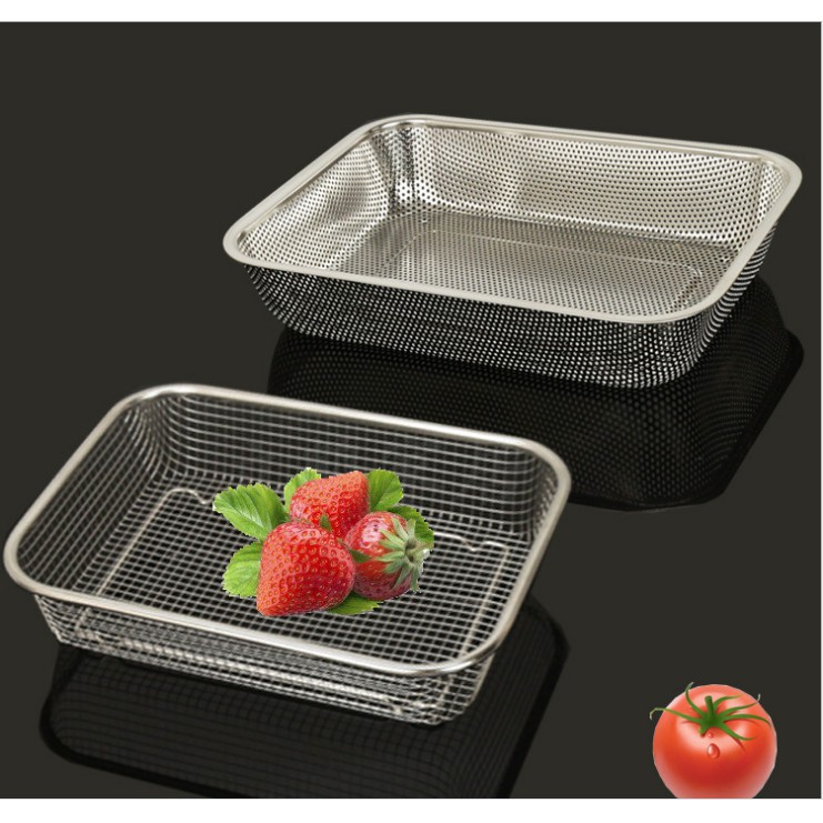 Rổ Inox Hình Chữ Nhật Lưới Thưa Cao Cấp, kích thước 30cmx22cmx7cm. Dụng cụ nhà bếp