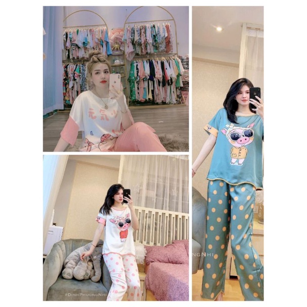 Bộ đồ pijama cổ tròn lụa latin cao cấp