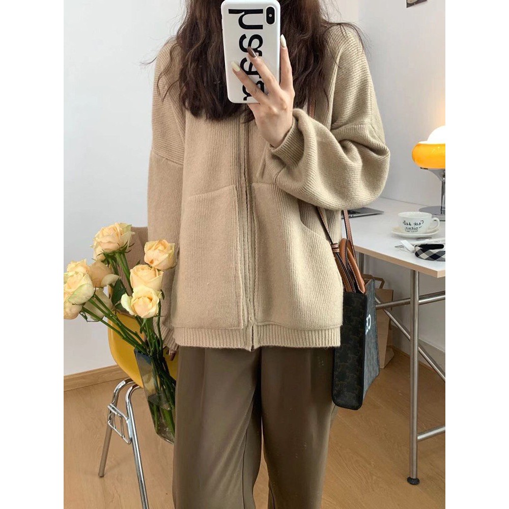 Áo khoác nỉ len tăm nam nữ trơn basic Cheapy đen xanh trắng be ghi đỏ freesize unisex phom rộng dáng hoddie zip C650